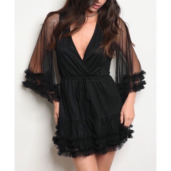 ☀️LAST2️⃣//BLACK RUFFLE MESH DRESS - Picture 3 of 10